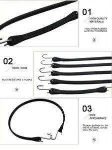 Fabricant chinois de cordons élastiques robustes en EPDM de 21 pouces et 31 pouces, sangles en caoutchouc pour bâches avec crochet en S, sangles d'arrimage élastiques personnalisées OEM - Product Image 2