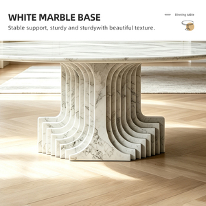 <strong>White</strong> Marble Round <strong>Dining</strong> <strong>Table</strong> Fluted Ribbed Pedestal Stone <strong>Table</strong> Aussie Coastal Luxury Heavy Duty Anti Stain Australia - Product Image 5