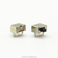 KD SK22D03 Interrupteur à glissière compact DPDT 2,0 mm de course, sans court-circuit, 6 broches, 2 positions, 0,3 A, 50 V CC, 10 000 cycles, Fer/Laiton Argenté