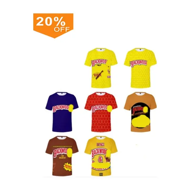 2021 Amazon Hot Sale 3D Digital Printing Cigar BACKWOOD + Cookie Fashion T-shirt Cartoon Men's short sleeve