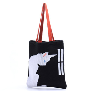 Bolso de mano de punto estilo japonés Kawaii para mujer, de poliéster bordado, para adolescentes, moda de <span class=keywords><strong>invierno</strong></span>, bolso de compras de <span class=keywords><strong>ganchillo</strong></span> con asa superior - Product Image 6