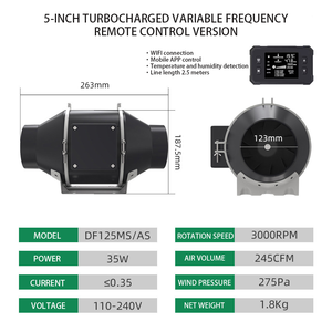 Ventilador de conducto silencioso con motor EC para carpa de cultivo, hidroponía, HVAC, ventilación de baño, cocina, con controlador inteligente y tubería - Product Image 4