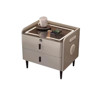Table de chevet moderne multifonctionnelle intelligente avec lumière LED, charge sans fil, 2 tiroirs, utilisation hospitalière, mobilier de chambre à coucher de luxe