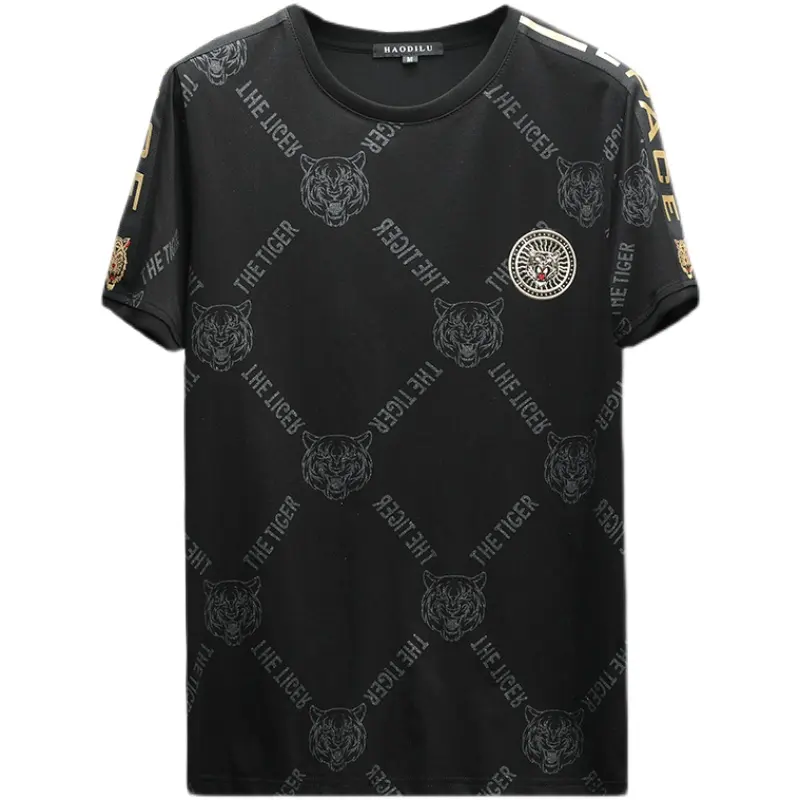 Camiseta con estampado de cabeza de tigre para hombre, camisa de manga corta de algodón mercerizado de marca famosa