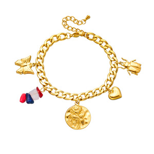 Fashion Charm Bracelet Gold Tone Chain With Butterfly Heart Rose Pendant Colorful Beads Unisex Jewelry Gift - Product Image 5