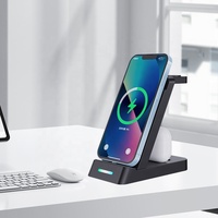 Support de bureau pliable pour chargeur sans fil 15W 3-en-1 avec adaptateur d'alimentation multiple pour station d'accueil pour téléphone portable Qi