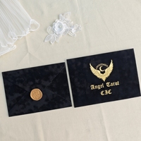 Enveloppes de cartes de tarot en velours noir premium C5 C6 avec impression ailes et croissant de lune dorés, sceau de cire, cartes de vœux et de remerciement