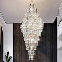 Lustre moderne à pampilles en cristal avec télécommande pour hall de villa, hôtel, restaurant, escaliers - Grande taille, construction en aluminium