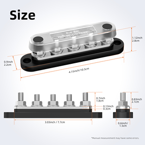 บล็อกจ่ายไฟทองแดงแบบแท่งขนาดใหญ่ 150A 12V พร้อมขั้วต่อ M6 ขนาด 1/4 นิ้ว 5 ช่อง สำหรับระบบยานยนต์ทางทะเล - Product Image 3