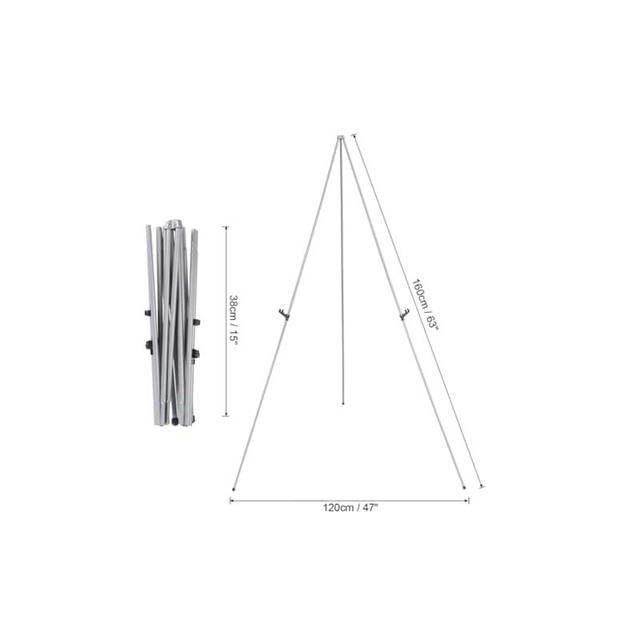 LISI Portable Silver Metal Tripod Art Easel Stand Tabletop 120x169cm for Artist Sketching and Wedding Signs