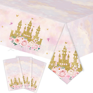 Ensemble de vaisselle jetable sur le thème du château floral, nappe, assiettes, couverts, décoration d'anniversaire princesse rose, 2-4 ans - Product Image 5