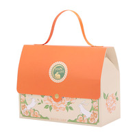 Boîtes à gâteaux de lune orange de qualité supérieure pour la fête de la mi-automne avec gaufrage et laminage mat Doublure en éponge Boîte cadeau de luxe recyclable avec poignée