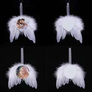 Angel Wings Love Pendant Sublimation Blank Ornaments Feather Design Decoration For New Year Christmas Tree etc.