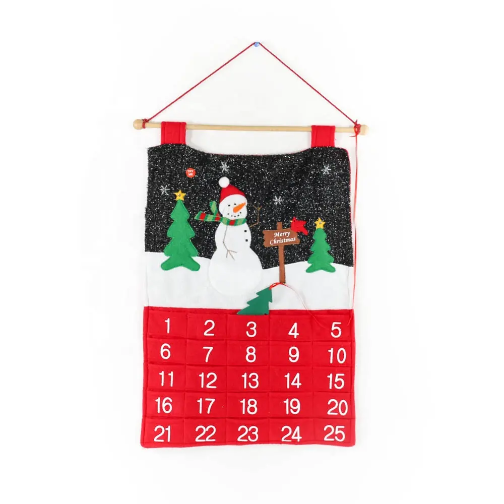 New Design Led Felt Snowman Christmas Advent Calendar X'Mas Indoor Wall Hanging Decoration Count Down To Christmas