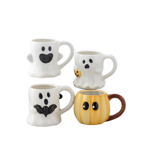 Taza de café de porcelana INS con diseño de fantasma de Halloween, alivio en relieve de elfo de dibujos animados, creativa, personalizada, estética, de nicho, con asa y cuchara, apta para microondas - Product Image 1