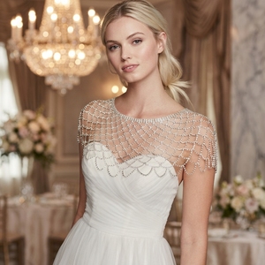 Capa de hombro de moda con diseño de red de pesca, de plata y oro, con cristales, flecos y cadena corporal colgante, calada, tipo bolero de boda <span class=keywords><strong>para</strong></span> vestido de noche - Product Image 1