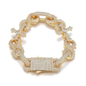 925 Sterling <b>Silver</b> VVS Moissanite Thorn Cross <b>Cuban</b> <b>Link</b> Bracelet Iced Out Hip Hop Bling Jewelry Luxury Diamond <b>Chain</b> Bracelet - Product Image 1