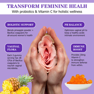 Gummies Probiotiques Équilibre Féminin les Plus Vendues avec Poudre de Fruit d'Ananas pour le Soutien Immunitaire et la Nourriture de la Flore Vaginale - Product Image 3