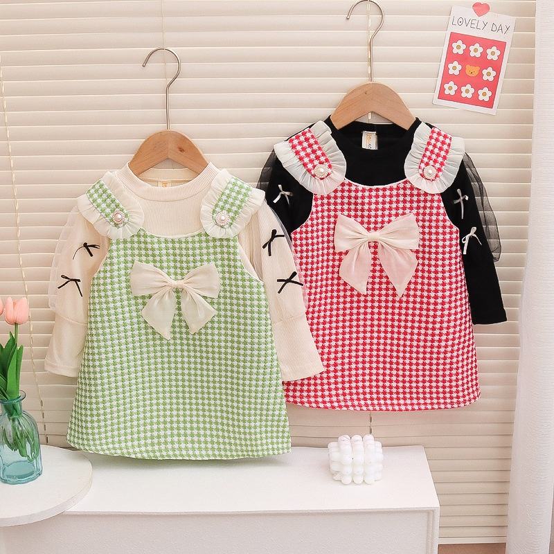 Hot Selling Wholesale Baby Girls Long Sleeve Plaid A-line Dress