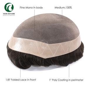 Système de remplacement capillaire pour homme <span class=keywords><strong>DMC</strong></span>-PU Edge de haute qualité, base mono, unités de cheveux humains indiens, effet naturel, en stock, perruque toupet pour homme - Product Image 1