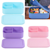 Boîte à lunch Bento en silicone à 3 compartiments Boîte à lunch anti-fuite sans BPA Boîtes de rangement pour aliments pour adultes et enfants