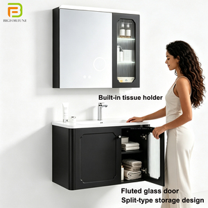 Mueble de <span class=keywords><strong>Baño</strong></span> de PVC para Montar en la Pared, con Lavabo de Cerámica Integrado, Espejo con Luz LED Antivaho, para Proyectos de Hoteles y Apartamentos - Product Image 3