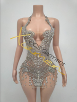 Robe de Bal Courte Argentée de Haute Qualité Ocstrade pour Femme 2026, Mini-Robe Brillante Sans Manches à Strass pour Tenue de Club