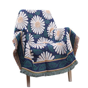 Funda de cama de margaritas de poliéster y algodón tejido a buen precio, <span class=keywords><strong>manta</strong></span> para sillón con patrón de planta de pájaro, toalla de sofá plegada con flecos - Product Image 1