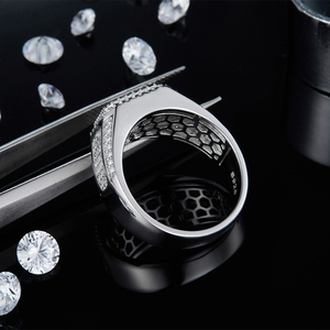Lustro elegante Chunky 925 Sllver placcato oro bianco Melee D White VVS Moissanite Diamond <span class=keywords><strong>Ring</strong></span> Wedding for <span class=keywords><strong>Men</strong></span> - Product Image 5