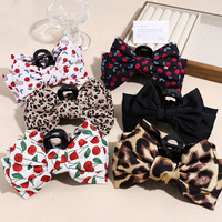 Pince à cheveux élégante en satin à nœud, motifs léopard, cerise et fraise, grande pince crabe pour queue de cheval, accessoire capillaire mignon