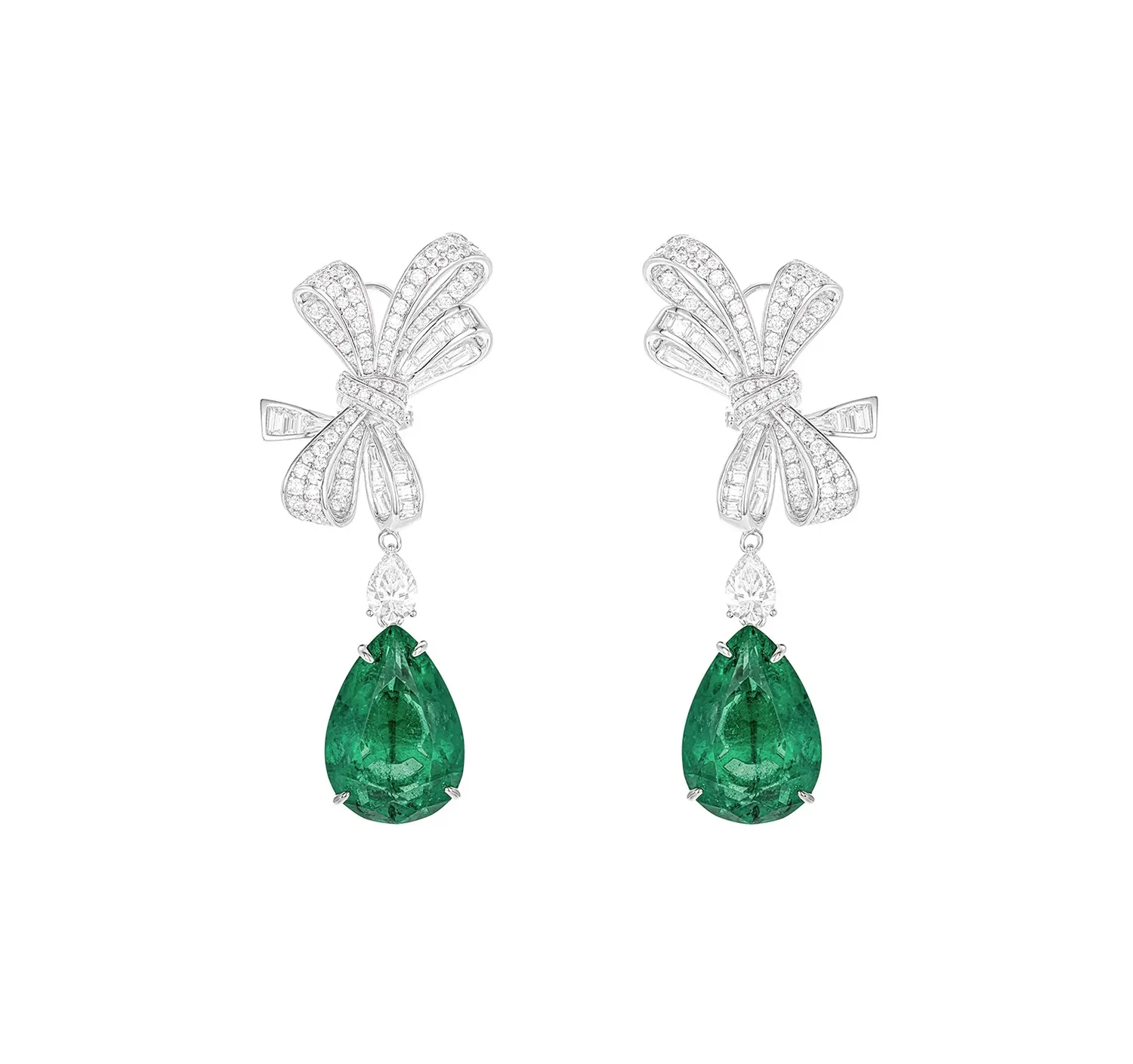 Boucles d'oreilles en argent sterling 925 avec placage en or véritable 18 carats Emerald Bow Tassel Boucles d'oreilles en forme de goutte d'eau Fine Jewelry