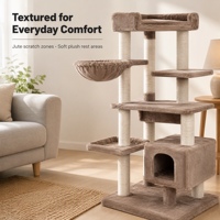 Arbre à chat multi-niveaux avec grandes zones de repos rembourrées, grotte en peluche couverte, maison en peluche, poteaux à gratter en jute et structure en polyester peluche