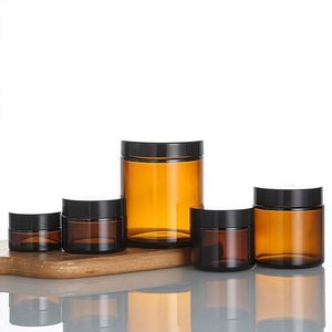 Brown Glass Cream Jars 5g-100g Empty Wide Mouth Face Cream Eye Cream <b>Aluminum</b> Screw Cap Skin Care Cosmetic Packaging - Product Image 4