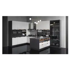 Australische Eigentijdse Beste Luxe Walnoot Multiplex Modulaire Zwarte Keukenkast Te Koop