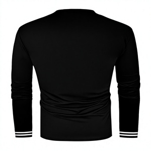 T-shirt à manches longues pour homme, col rond, coupe ajustée, tricoté, décontracté, rouge, noir, blanc, avec bordure contrastée - Product Image 3