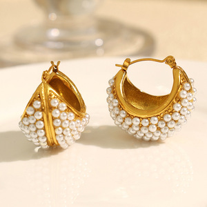 Boucles d'oreilles Huggie en or, perles et cristaux en forme de U pour femmes, bijoux de fête à la mode, en alliage de Zinc EH858 - Product Image 3