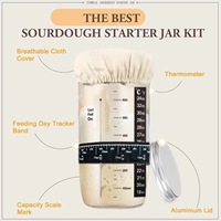 Offre Spéciale : Kit de démarrage de levain écologique 24oz avec pot de levain, bande de marquage de date, thermomètre et couvercle en tissu