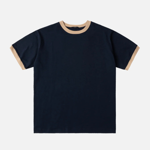 เสื้อยืดคอกลมแขนสั้นผู้ชายผ้าคอตตอนเจอร์ซีย์พรีเมียมสั่งทำพิเศษ 100% คอตตอน ทรงเข้ารูป แต่งขอบตัดกัน - Product Image 1