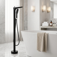 Robinet de baignoire sur pied en laiton noir à poignée unique, mitigeur de douche pour baignoire autoportante