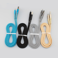 Kabel Data Micro USB Pabrik, Pengisian Cepat, Kabel Data USB Kepala Logam Nilon Pipih untuk Ponsel Pintar