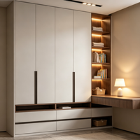 Armoire de chambre moderne et minimaliste, dressing modulaire sur mesure, porte en bois massif, système d'éclairage LED, portable, grande capacité