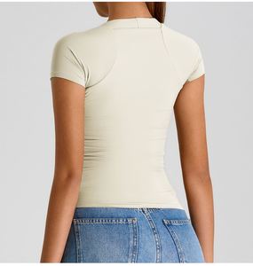 Top de yoga à manches courtes pour femmes coupe ajustée vêtements de course de fitness transfrontaliers avec col carré châle avant pour le printemps été - Product Image 2