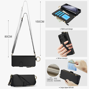 Coque de Téléphone Pliable en Cuir PU avec Béquille Anneau Métallique pour <span class=keywords><strong>Samsung</strong></span> <span class=keywords><strong>Z</strong></span> <span class=keywords><strong>Fold</strong></span> 6 5 4 <span class=keywords><strong>3</strong></span>, Housse Arrière de Téléphone avec Bandoulière - Product Image 4
