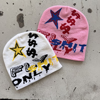 Bonnet d'hiver Y2K rose néon étoile dollar noir pour adolescents, style urbain, 100 % acrylique