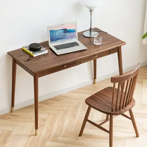 Mesa de trabajo de madera de nogal negro macizo, alta calidad, imágenes de oficina, muebles con cajón