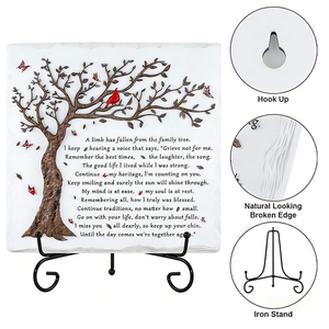 Placa Conmemorativa de Pájaro Cardenal Rojo - Regalo de Condolencias con Poema de Árbol Genealógico para el Luto por la Pérdida de un Ser Querido, Decoración de Mesa con Soporte - Product Image 3