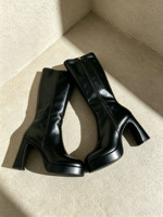 Bottes montantes à talon compensé et plateforme, bout pointu, fermeture éclair latérale, en velours kaki, résistantes à l'usure, pour femme, collection automne-hiver, OEM