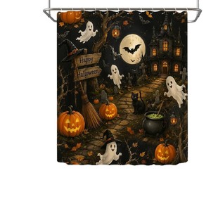 Cortina de Ducha de Poliéster con Diseño de Fantasmas y Calabazas de Halloween, Impresión Digital, Impermeable, Personalizada, Moderna, Venta al Por Mayor - Product Image 5