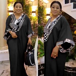 Top Africain Style Populaire Col V Manches Longues Image Spéciale Robe Solide Abaya pour Femmes K0388 - Product Image 5