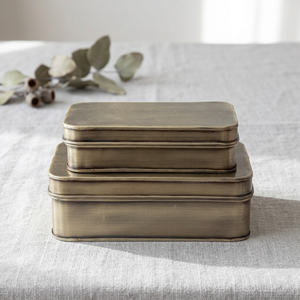 Brass Antique Rectangular <b>Storage</b> <b>Boxes</b> Set with Hinged Lid Minimalist Design for Home Organization - Product Image 1